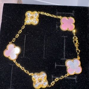 Gold and Pink Clover Bracelet